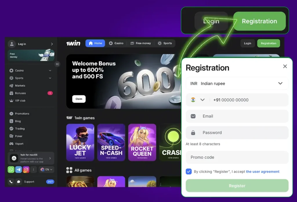 Registration Process at 1win India